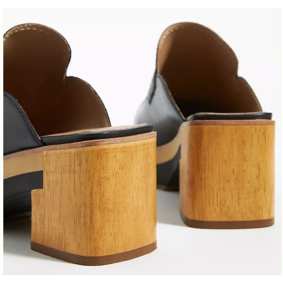 Bernardo Black Leather Block Heel Mules Slides Women’s 10M Square Toe Clogs - Picture 7 of 16